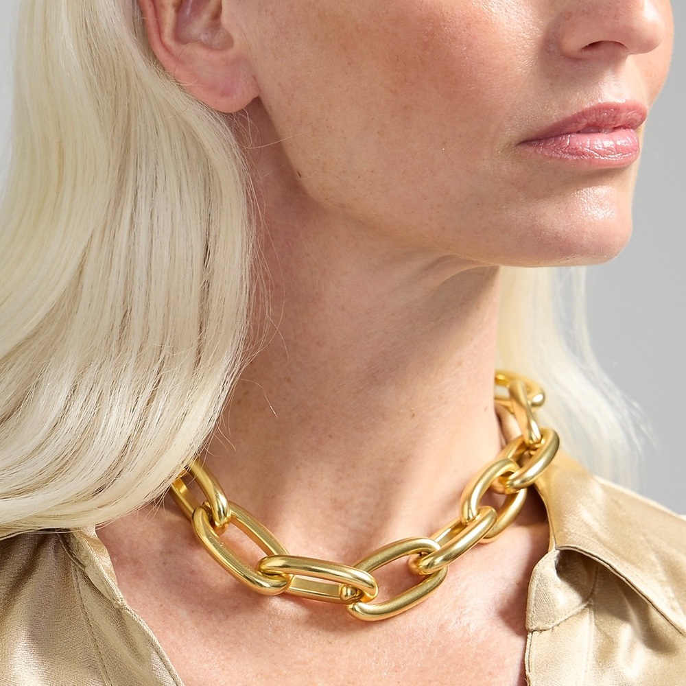 J.Crew Gold Chainlink Necklace 16” NWT w Jewelry Bag BS719